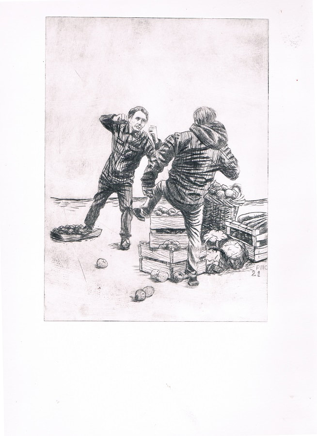 The Best means of Defence is Attack, drypoint etching, limited edition of 8, 20x15cm, €150 